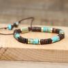 Turquoise Coconut Shell Beaded Bracelet – Gold Accent Adjustable Boho Jewelry, Natural Stone Healing Gift for Men & Women