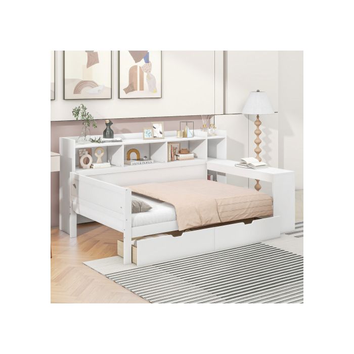 Canapé-lit - MUVOE - 90 X 200 Cm - Blanc - Prise USB - 2 Tiroirs De Rangement