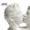 Artistic Desktop Collection 3D Printed Couple Kissing Head Sculpture White Modern Art Statue Stable Integrated Base for Living Room Bedroom,