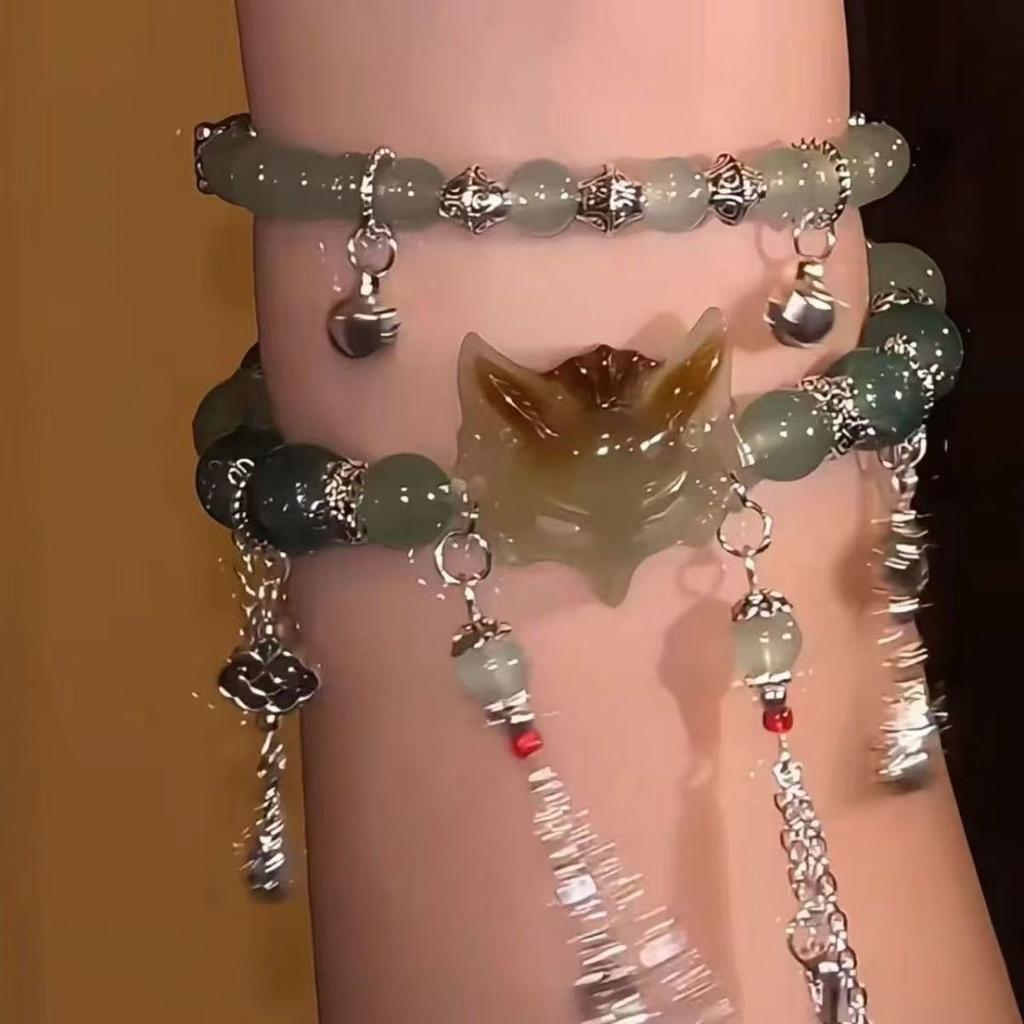 b165 New Design Sense Cute Clear Retro Ice Multi Layer Bead Simple Antique Style Bracelet Fresh Jade Fairy Lucky Hand Bangle