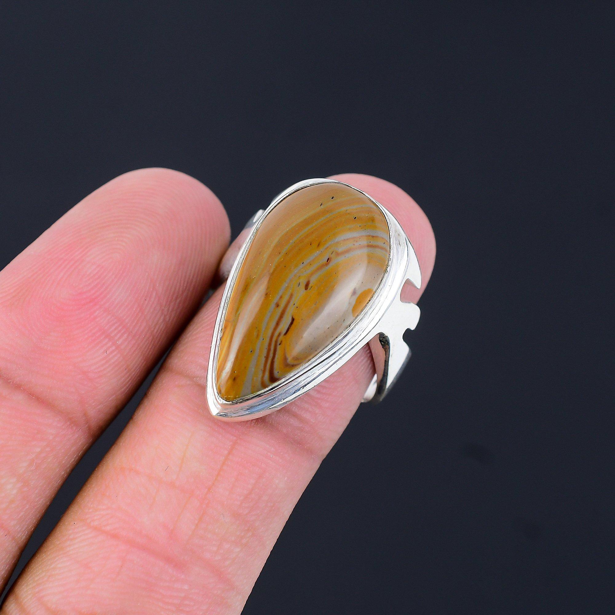 Pear Imperial Jasper Stone Promise Wedding Boho Ring Jewelry 925 Sterling Silver 9