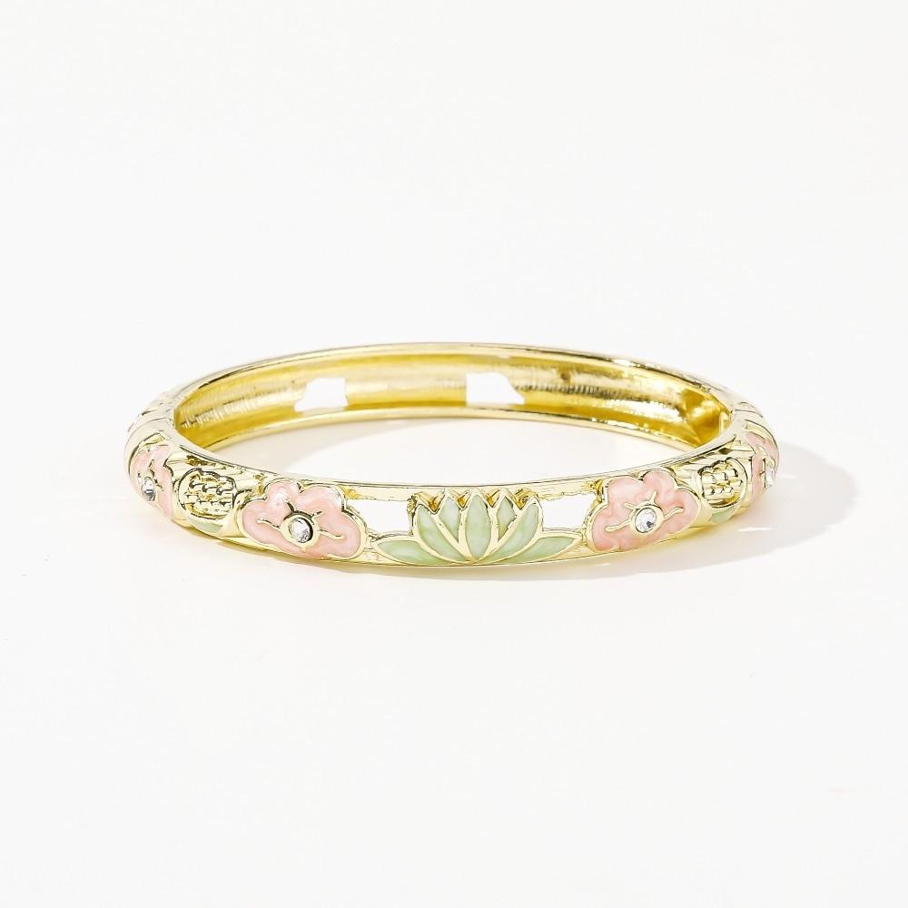 

Lotus Floral Vintage Cloisonne Bangle Hollow Out Women s Hand Bracelet Jewelry Gifts розовый зеленый