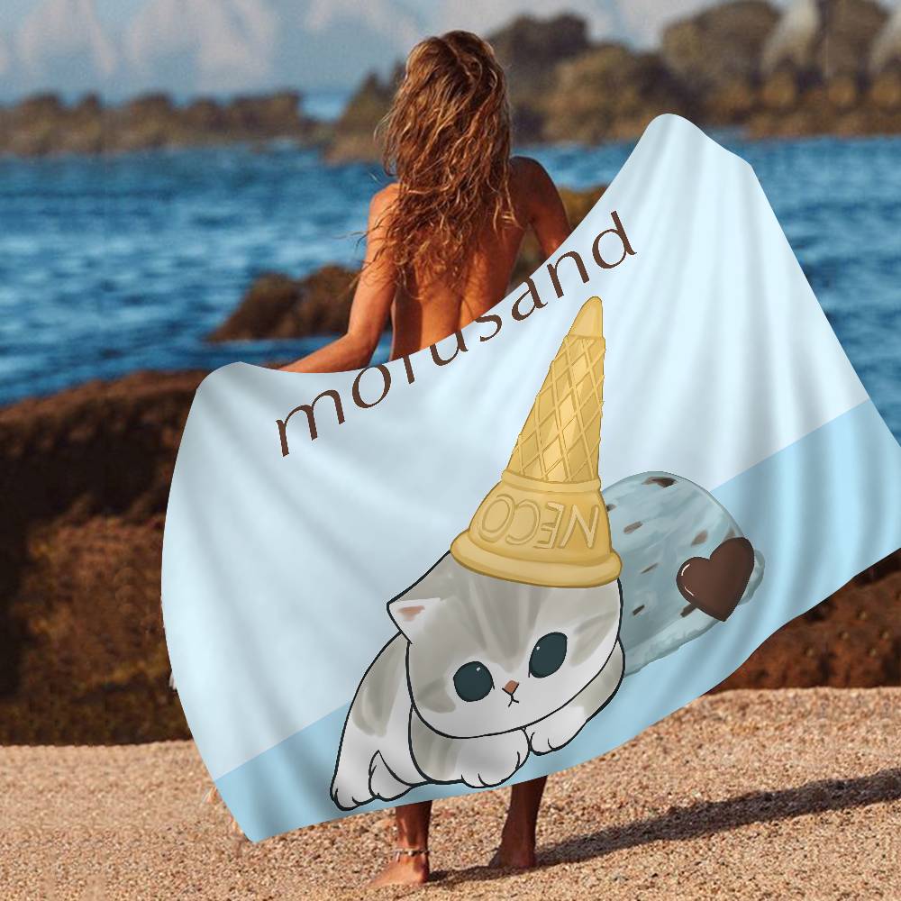 Funny Cat M-Mofusand Anime Microfiber Blanket Quick Drying Beach Towels Oversized Printing Super Absorbent Pool Towel Blanket