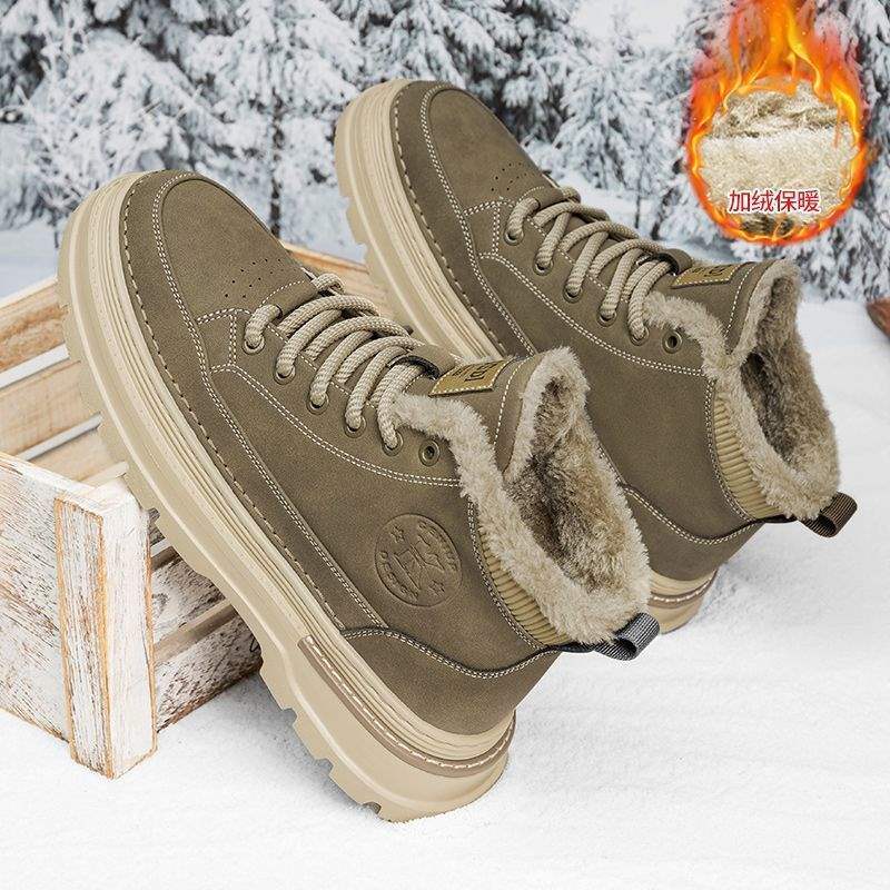 Martin boots men's winter velvet thickened thermal cotton shoes men's high-top leather shoes platform outdoor snow boots