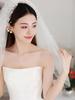 2022 French Style White Beaded Bridal Veil & Mid-Length Wedding Dress