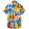 Herren Hawaiihemden, Atmungsaktiv, Locker, Kurzärmelig, Love Graffiti Print Oberteil, Europäische Und Amerikanische Trends, Für den Urlaub