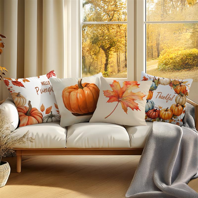 Home Decor Autumn Pumpkins And Maple Leaf Decorative Pillow Pattern Cushion Cover Suitable For Sofa Bedroom Car Pillow Cover
