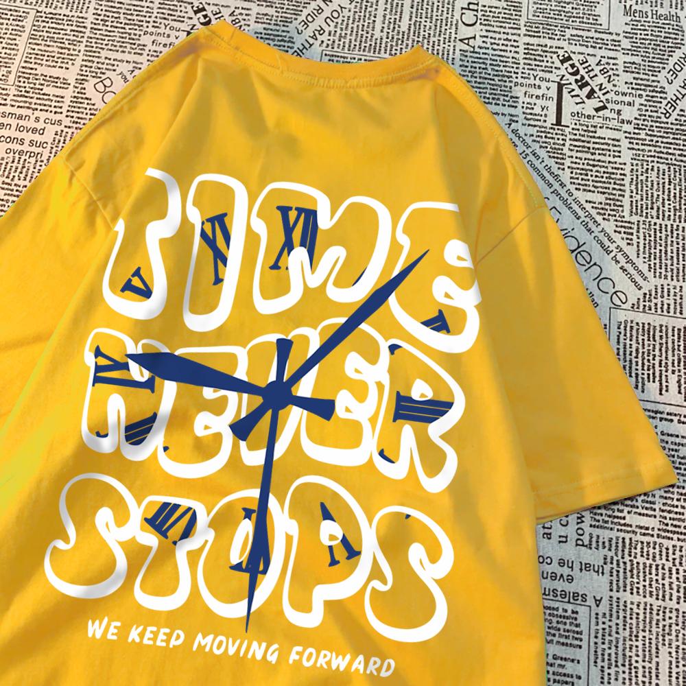 Time Never Stops We Keep Moving Forward T Shirt Mens Summer Cotton Tops Simplicity Casual Tshirts Summer Crewneck Tee Clothes