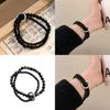 Elegant Black Beaded Bracelet For Men And Women With Handmade Alloy Double Circle Design