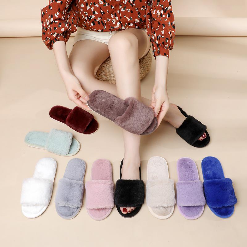 Fairy Style Women's Solid Color Furry Slippers for Outdoor Wear - Autumn 2023 Collection