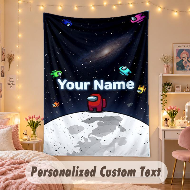 Custom Personalized Tapestry,Among Us Print Custom Name Text Wall Art Hanging for Bedroom