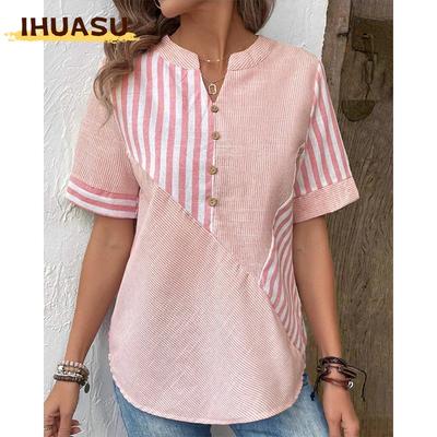 Moda Donna Casual Manica Corta Scollo a V Bluse e Camicie