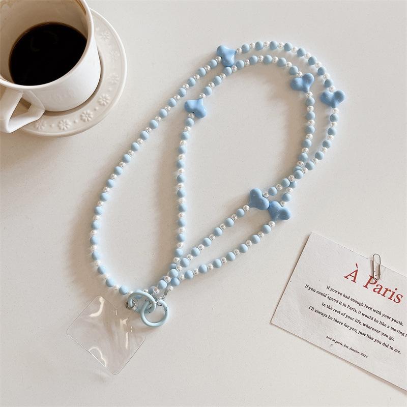 Korean Style Sweet Girl Colorful Heart Handmade Beaded Phone Case Long Chain Strap Crossbody Internet Celebrity New Chain