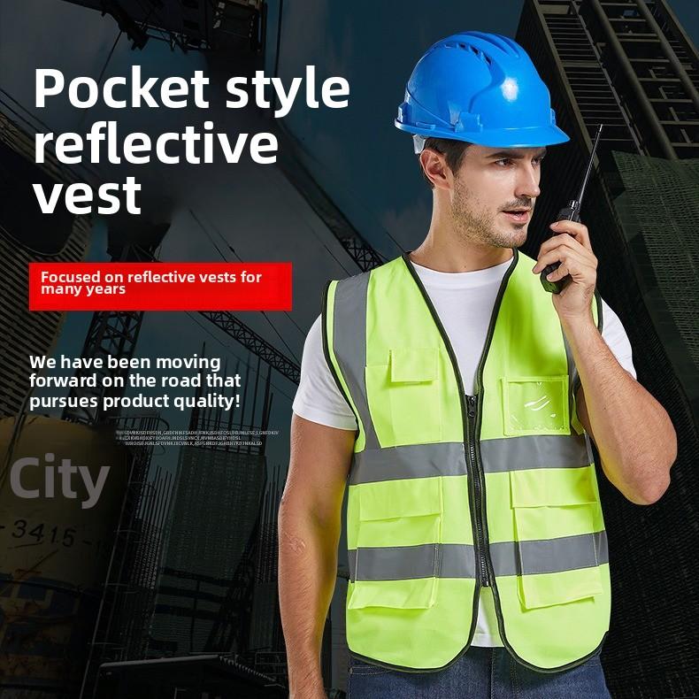 Reflexní výstražné bezpečnostní vesty s kapsami ID vesta s vysokou viditelností Dopravní Noční Venkovní pro Cyklistiku Sporty