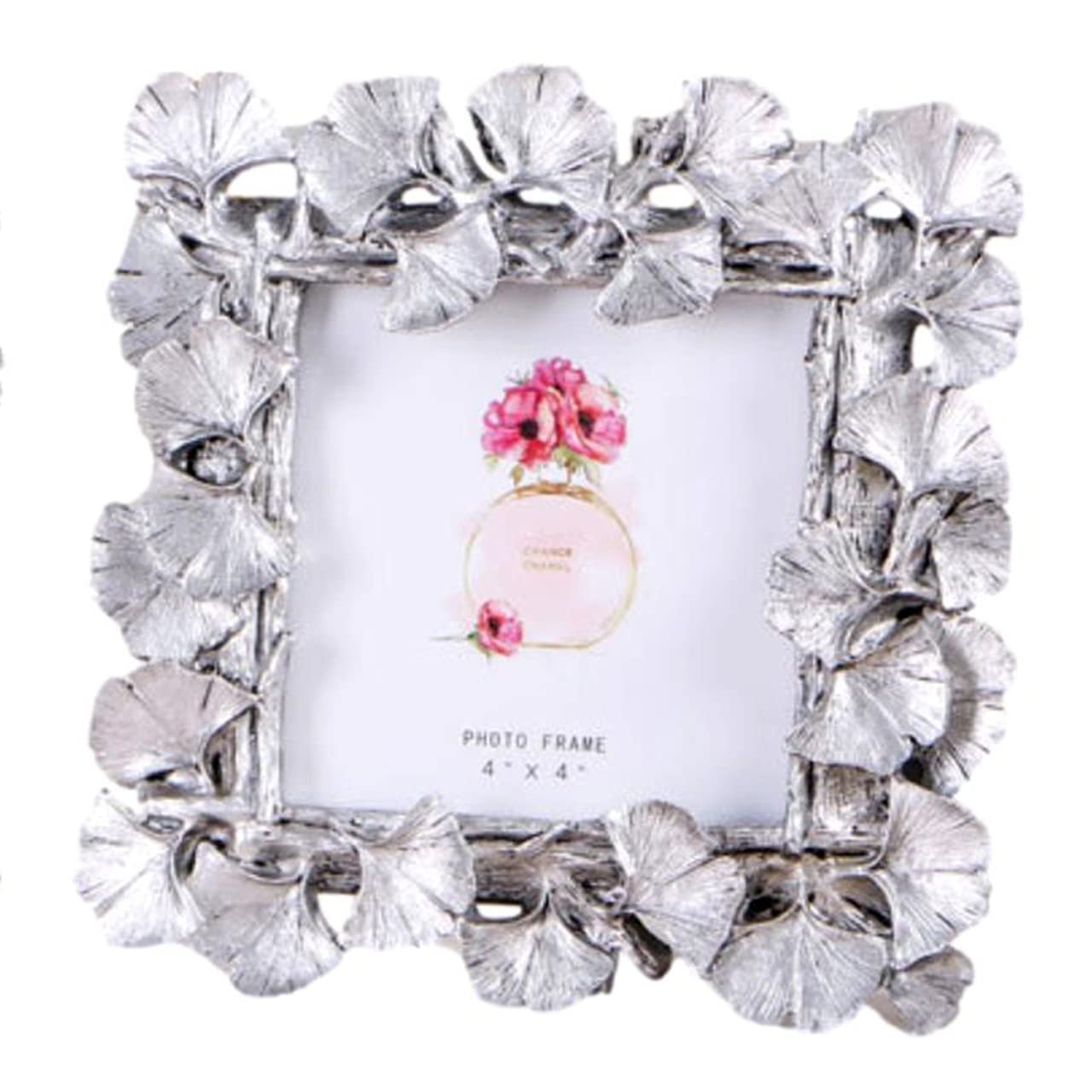 

Queen-b Ginkgo Biloba Photo Frame, Nordic Style, Picture Frame, Stylish and Cute Tabletop Ginkgo Design, Interior Decoration (Square/Silver)