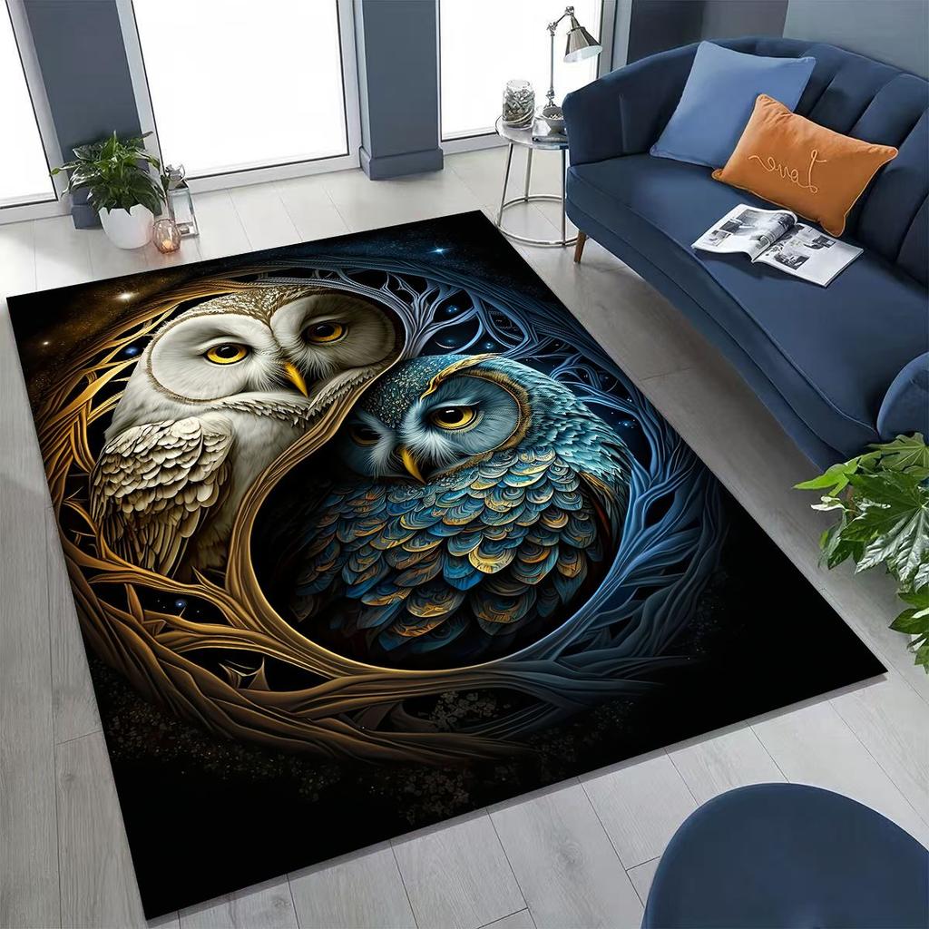 New Mysterious Owl Colorful Cartoon Birds Rug for Bedroom Living Room Sofa Home Doormat Decor,Large Kid Non-slip Floor Mat