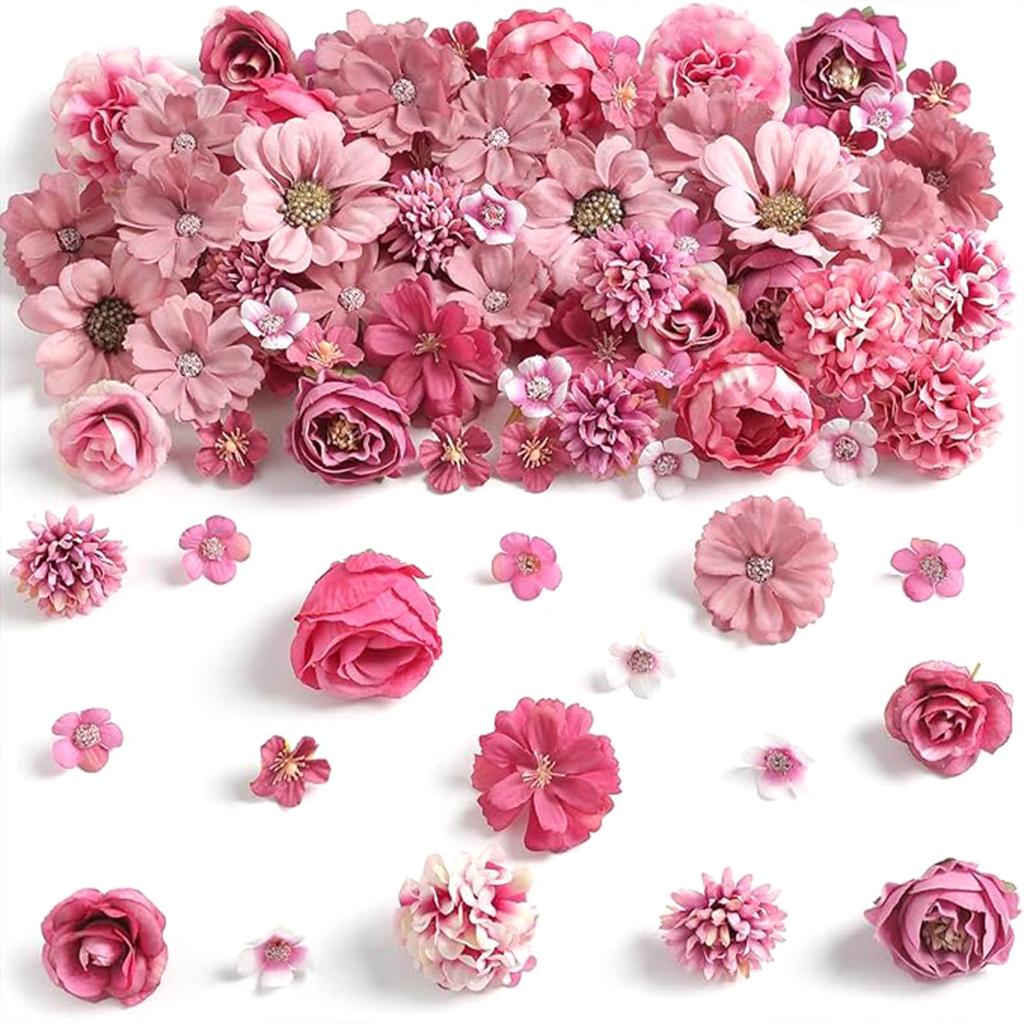 80Pcs Artificial Flower Heads 25-43mm for Craft Wedding Bouquets Flower Arrangements Cake Decoration Hair Accessories