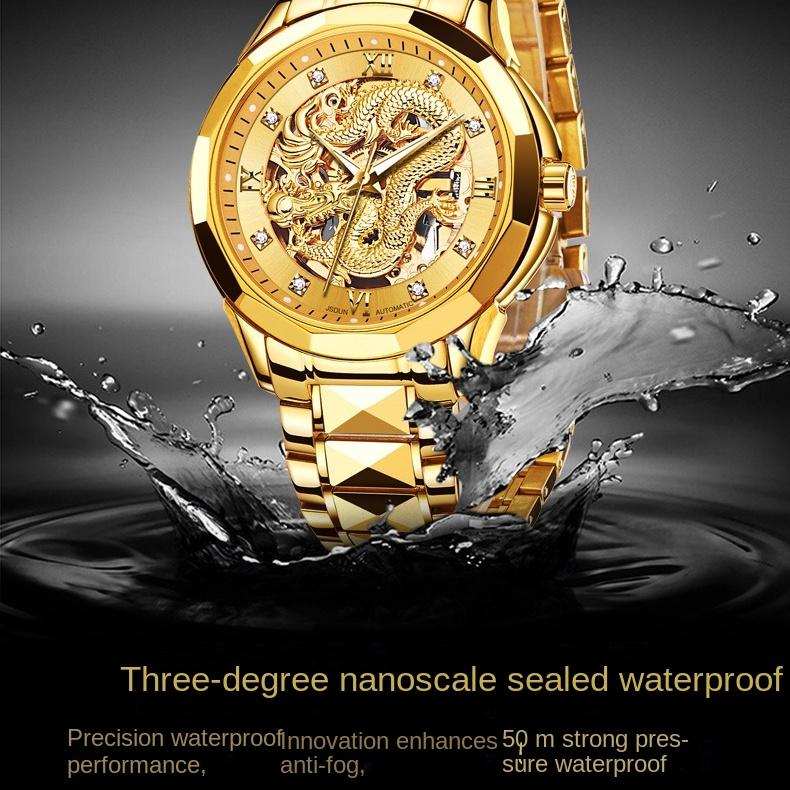 JINSHIDUN Brand Watch Automatic Mechanical Watch Tuhao Gold Dragon Watch Waterproof Glow-in-the-dark Men's Watch