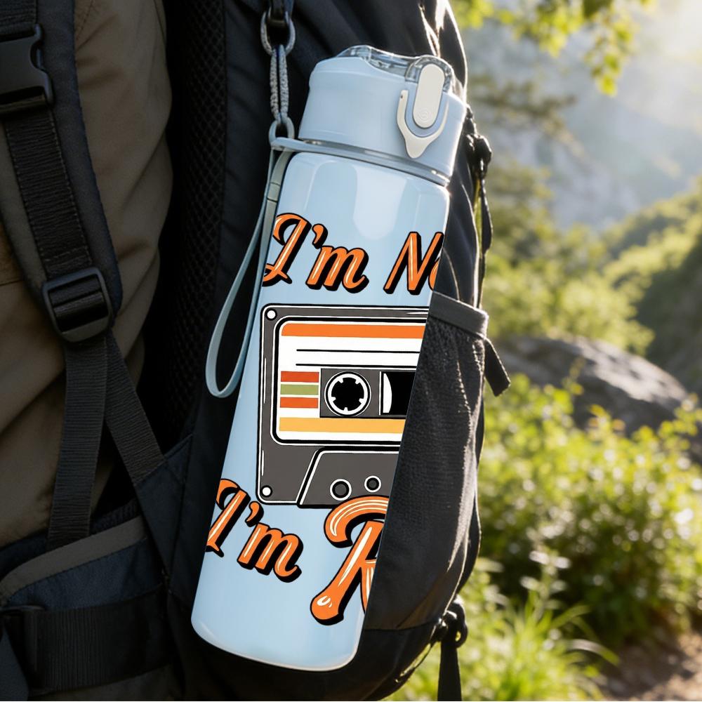 1PC Retro Cassette Tape Quote Graphic,750ml Color Plastic Sports Water Bottle,Leakproof Flip Straw Lid,Suitable for Sports Office Home Use