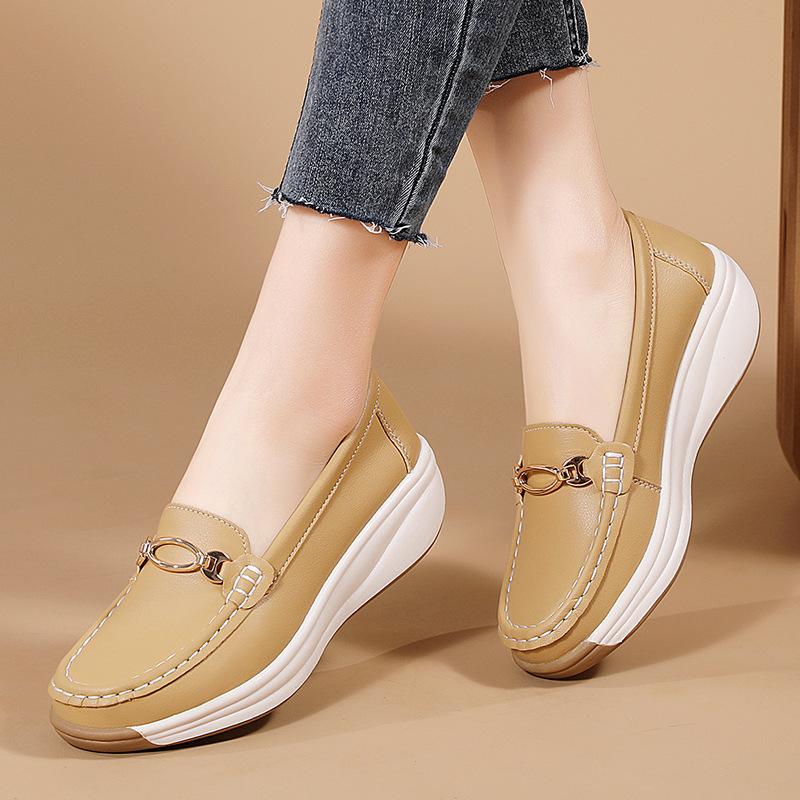 

Кожаная платформа туфли для мамы 2025 новые женские туфли одинарные один педаль легкие нескользящие туфли-маффины повседневные туфли Дуду женские 41 хаки