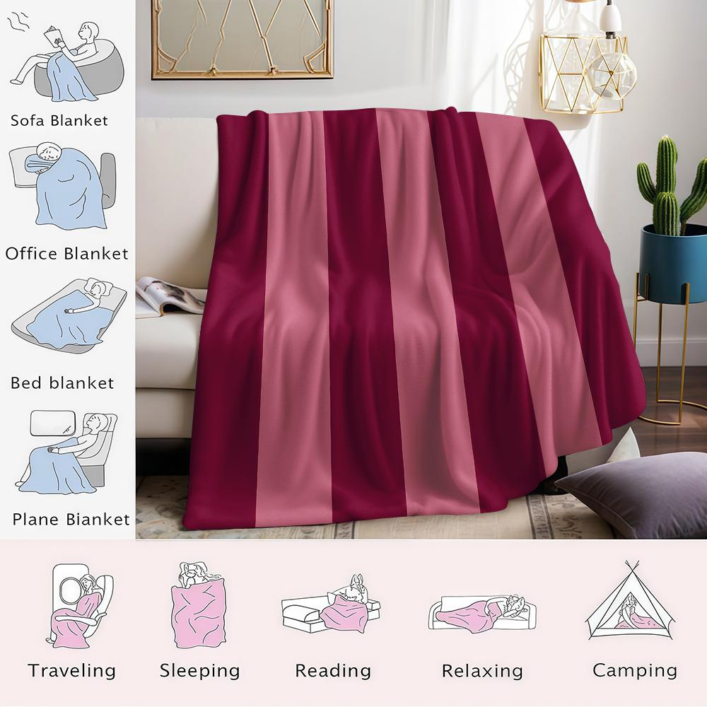 Burgundy Stripe Flannel Blanket Warm Soft Halloween Christmas Couch Warm Cozy Decorative Decor Gift for All Season