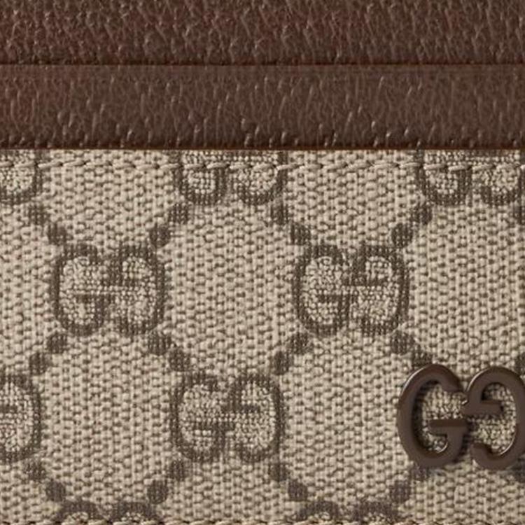 Gucci Keramik-Effekt GG-Detail Canvas und Leder Kartenhalter Herren Kartenhalter Beige Dunkles Holz 768248-FACQC-9773