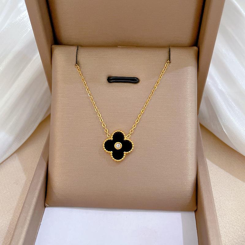 Fritillary Four-Leaf Flower Minimalist Wind Stove Real Gold Necklace Female Collarbone Chain Accessories