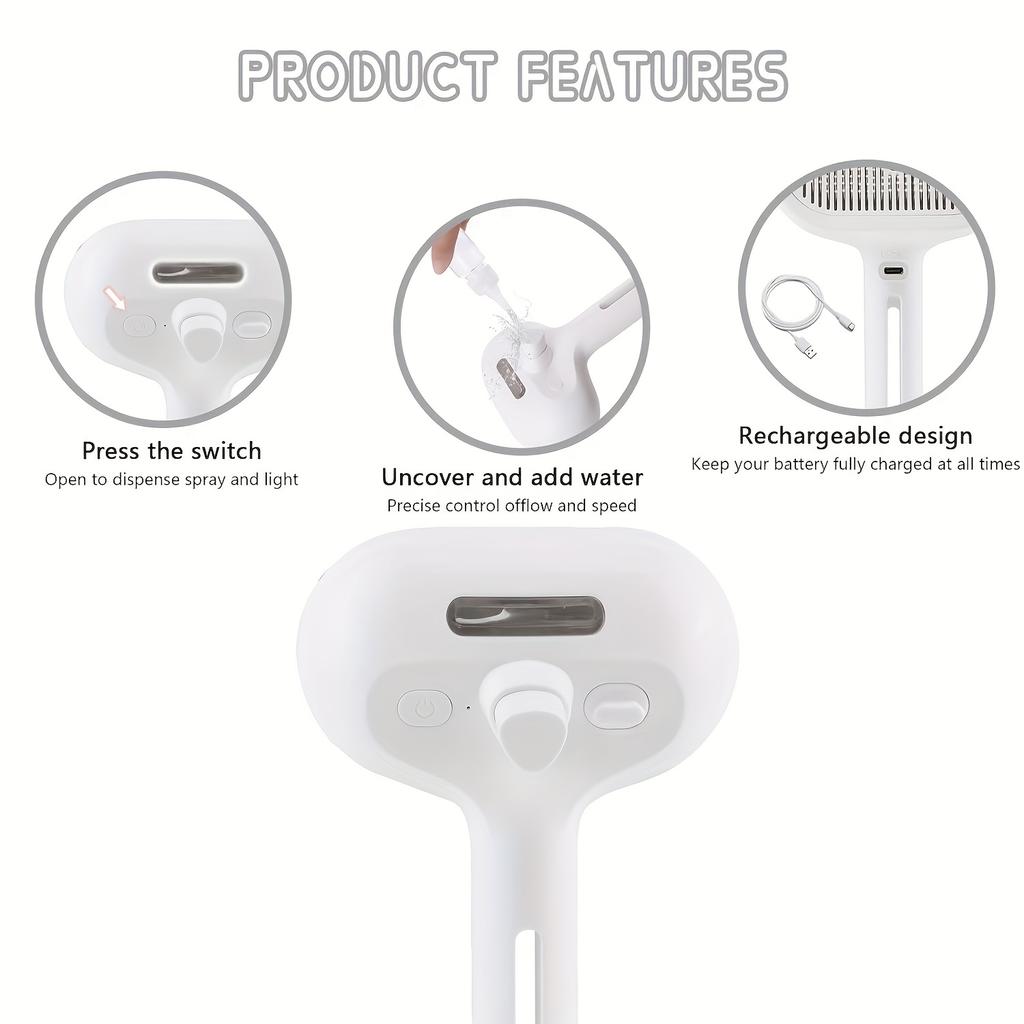 2-in-1 Pet Spray Comb with Water Tank & Release Button- Cat Grooming Brush for Shedding and Cleaning - Ergonomic Handle