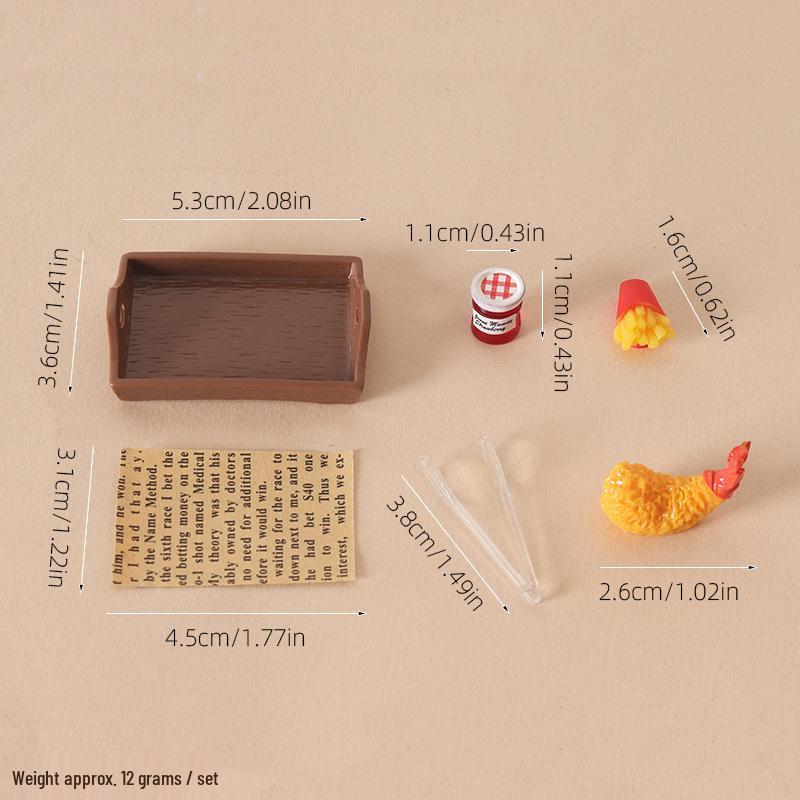 Japanese Style Dollhouse Miniature Food Tray Set with Shrimp Tail Clip Accessories