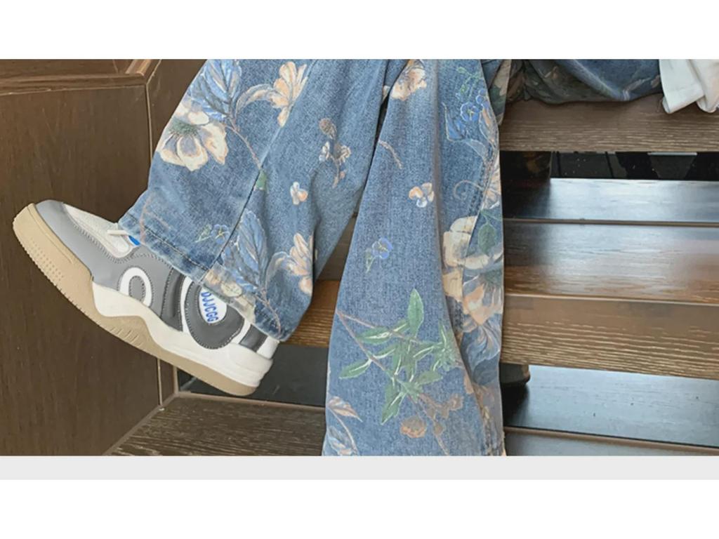 Herren Wide-Leg Street Print Jeans – Herbsttrend, Vielseitiger Loose-Fit Stil