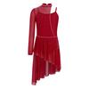 Children’s Dance Dress One Shoulder Long Sleeve Mesh Patchwork Spaghetti Straps Irregular Hem Asymmetrical Style for Lyrical Routine