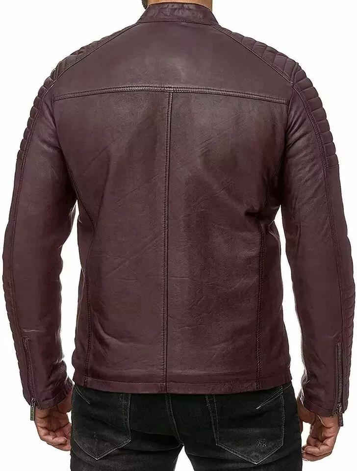 Handgefertigte Herrenjacke aus echtem, weichem Lammleder, burgunderrot, stilvolles Echtleder