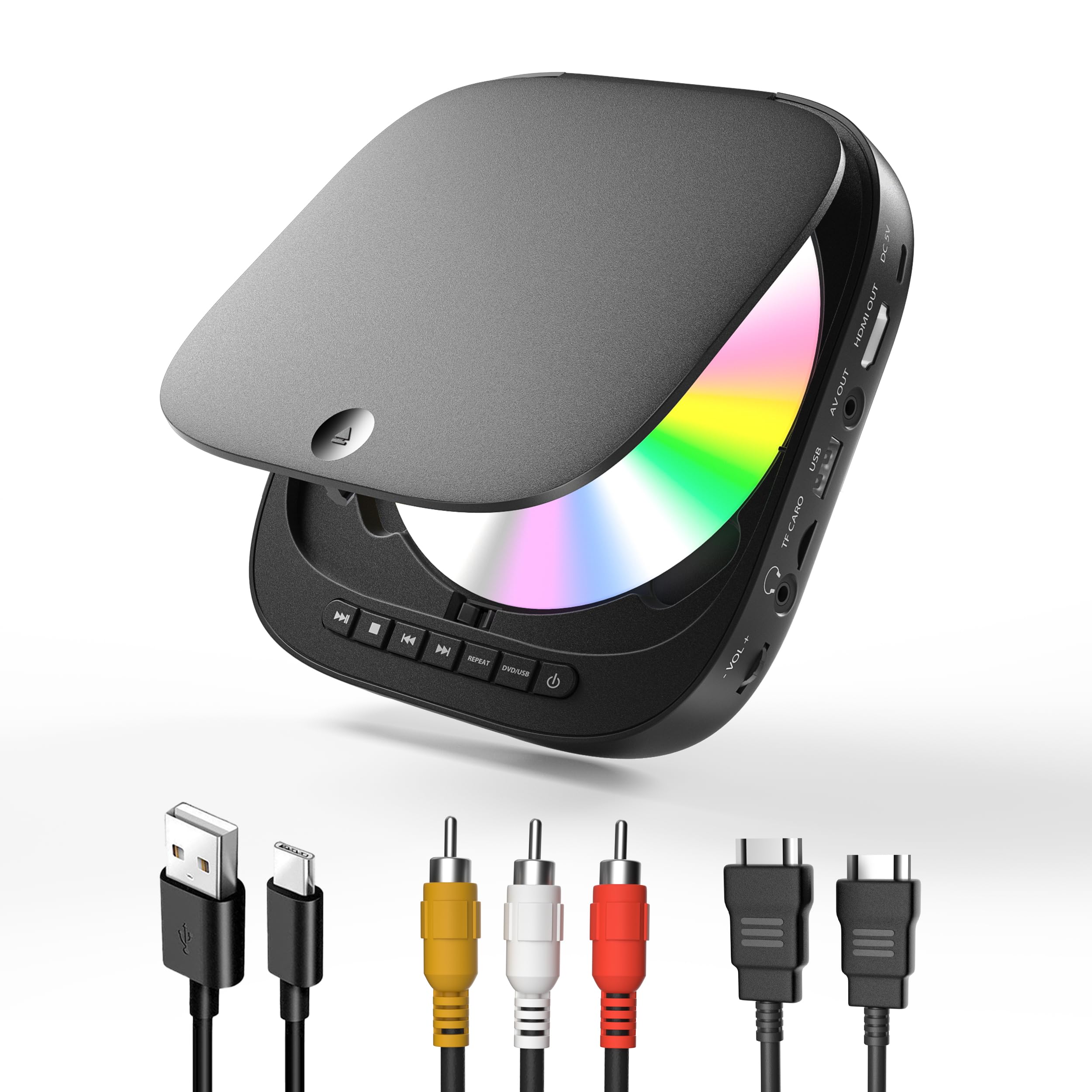 

Erasiny Mini DVD 1080P Region Card Connections Player, CD/DVD Playback, Free, Compact, CPRM/USB/TF Support, HDMI/AV/AUX чорний