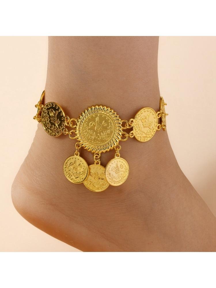 A52E Stylish Coin Ankle Chain Adjustable Ankle Bracelet Stylish Foot Jewelry Everyday Wear Anklet Suitable for Women CN