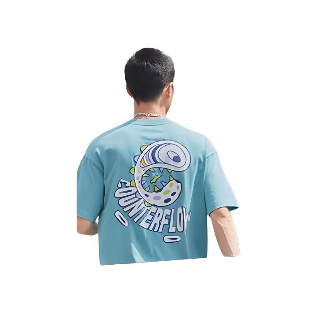 Li Ning Cartoon Pattern Loose Casual Short Sleeve T-Shirt Unisex Tops Blue AHSSA55-3