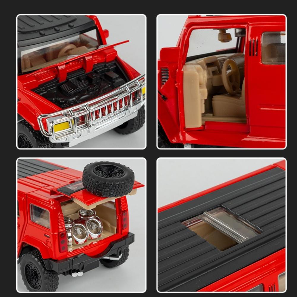 1:32 Scale Alloy Diecast H2 Cars Toys Models Wheel Pull Back Miniature Doors Opened Rubber Tires Ornament Off-road Vehicles