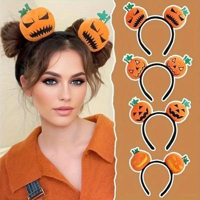 Creative Funny Pumpkin Headbands Cute Cartoon Pumpkin Devil Figurine Headbands Halloween Party Hair Styling Hoops Accessories