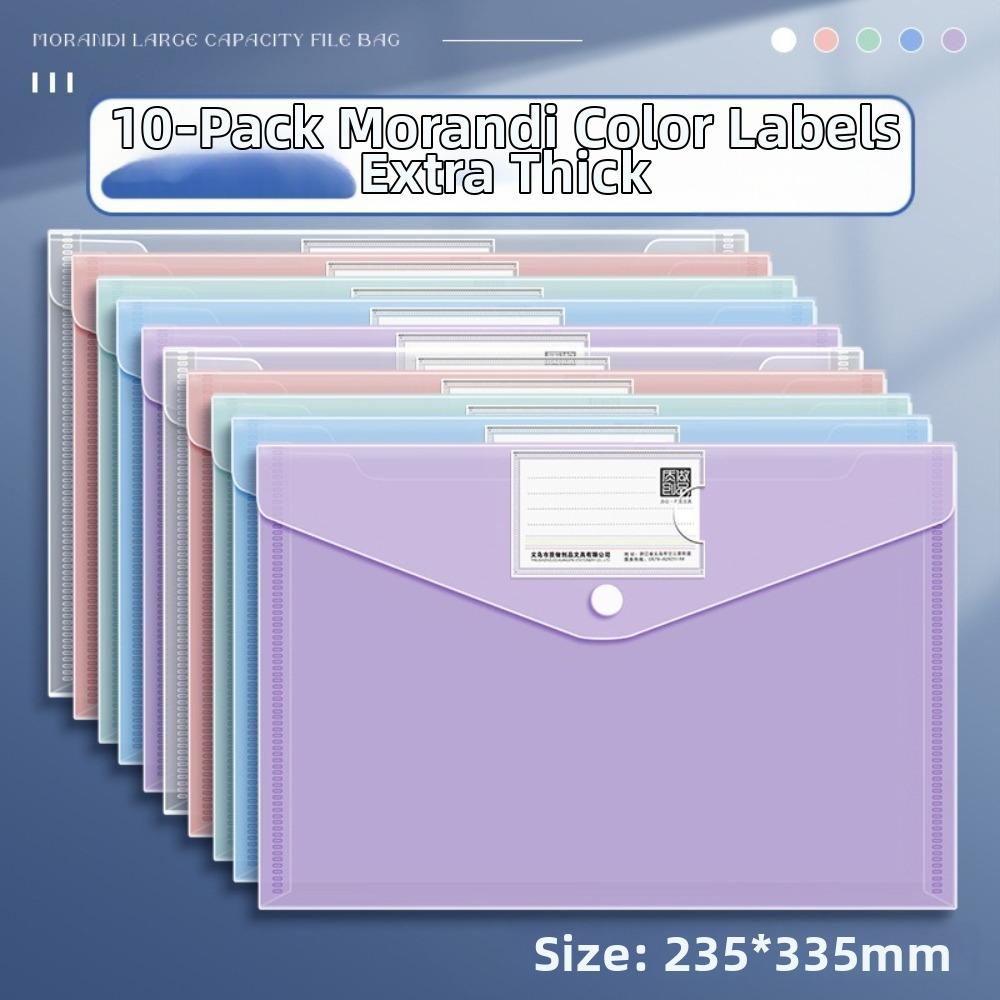 10 Pcs Clear A4 File Folders Plastic Large Capacity Document Pouch Storage Bag Durable Snap Button Closure File Folders