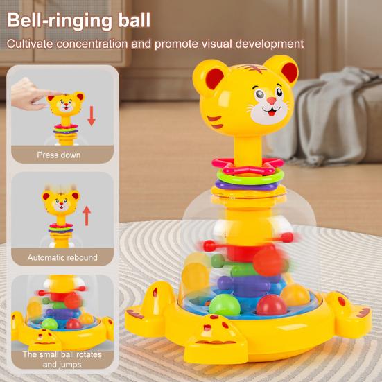 Barn Tegneserie Giraff Trykkleke Roterende Hoppende Ball Trykk Tigerleke Småbarn Gutter Jenter Interaktiv Pedagogisk Dyr Spinnerleke