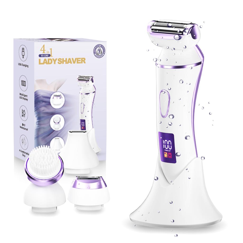 Rasoir Tondeuse Électrique 4-en-1 pour Femmes pour Bikini Aisselles Jambes Poils du Nez avec Brosse de Nettoyage, Rechargeable