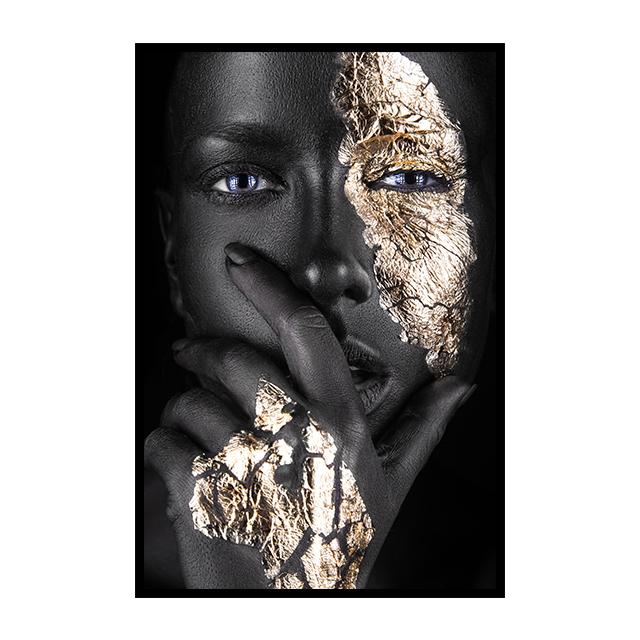 African Woman Canvas Poster Gold Foil Mask Jewelry Decorative Painting Living Room Wall Painting for Modern Home Decor Painting