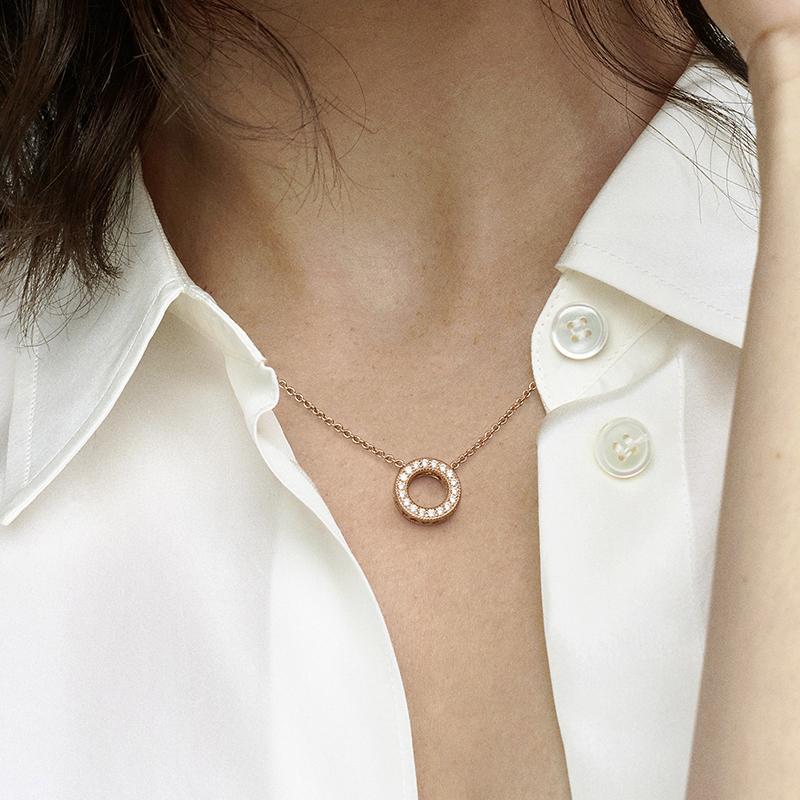 Pandora Logo Pavé Collarbone Chain Rose Gold Synthetic Cubic Zirconia Necklace Women's 387436C01