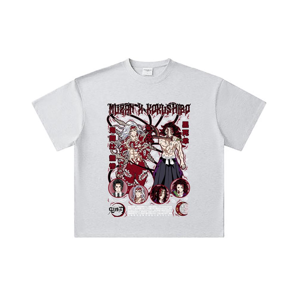 260 GSM Double Yarn 32 Count 100% Cotton Demon Slayer V14 Muzan Kokushibo Print Unisex Heavy Cotton T Shirt