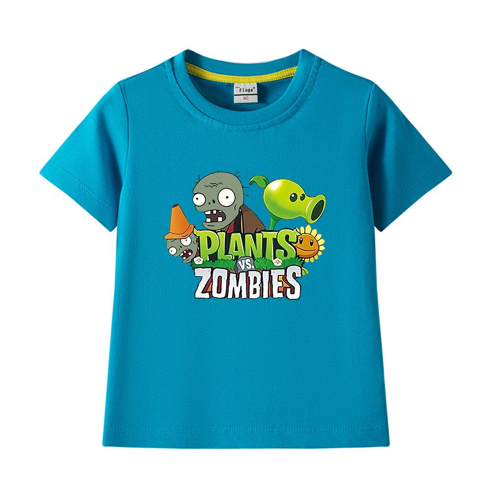 Plants Vs. Zombies Kids' Pure Cotton T-Shirt - Boys and Girls Summer Short Sleeve Loose Breathable Top