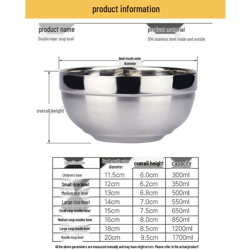 Large Double-Layer Insulated Stainless Steel Bowl with Lid - Anti-Scald, Anti-Drop, for Children and Adults, Ideal for Rice and Soup.