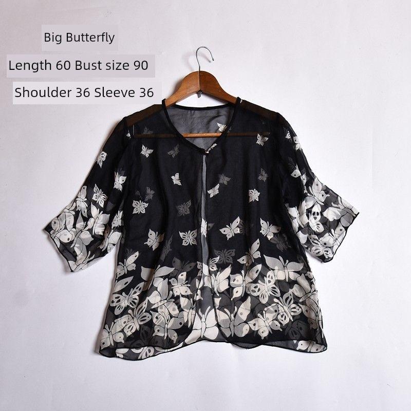 

Spring and Summer White Silk Shawl Shirt Short Jacket