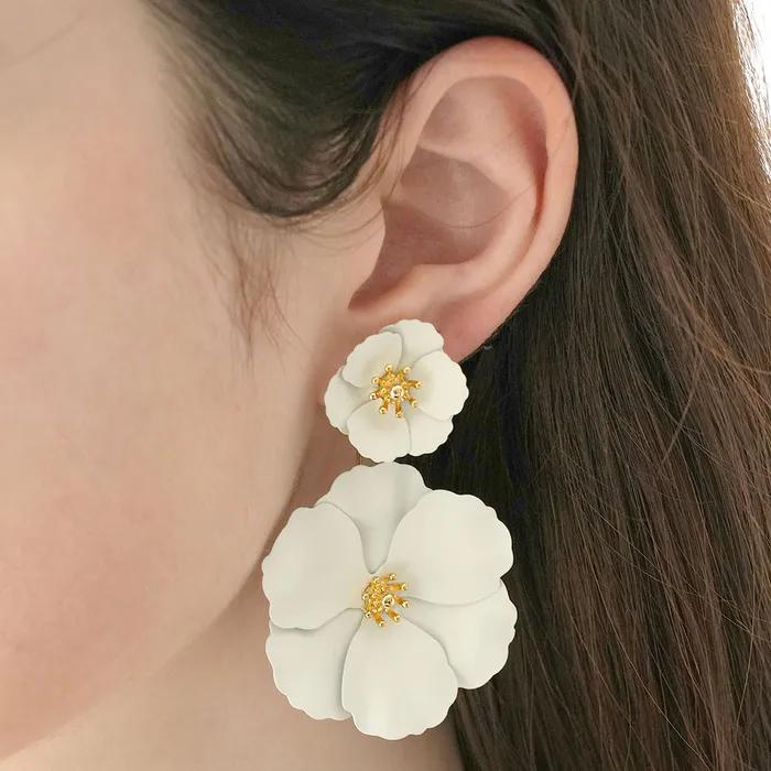 Double Camellia Two-way Earrings