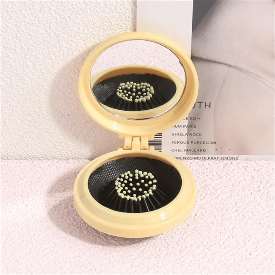 1pc Folding Travel Mirror Hair Brush Round Folding Pocket Size Hair Brush Mini Hair Comb Compact Travel Size Hair Massage Comb For Women