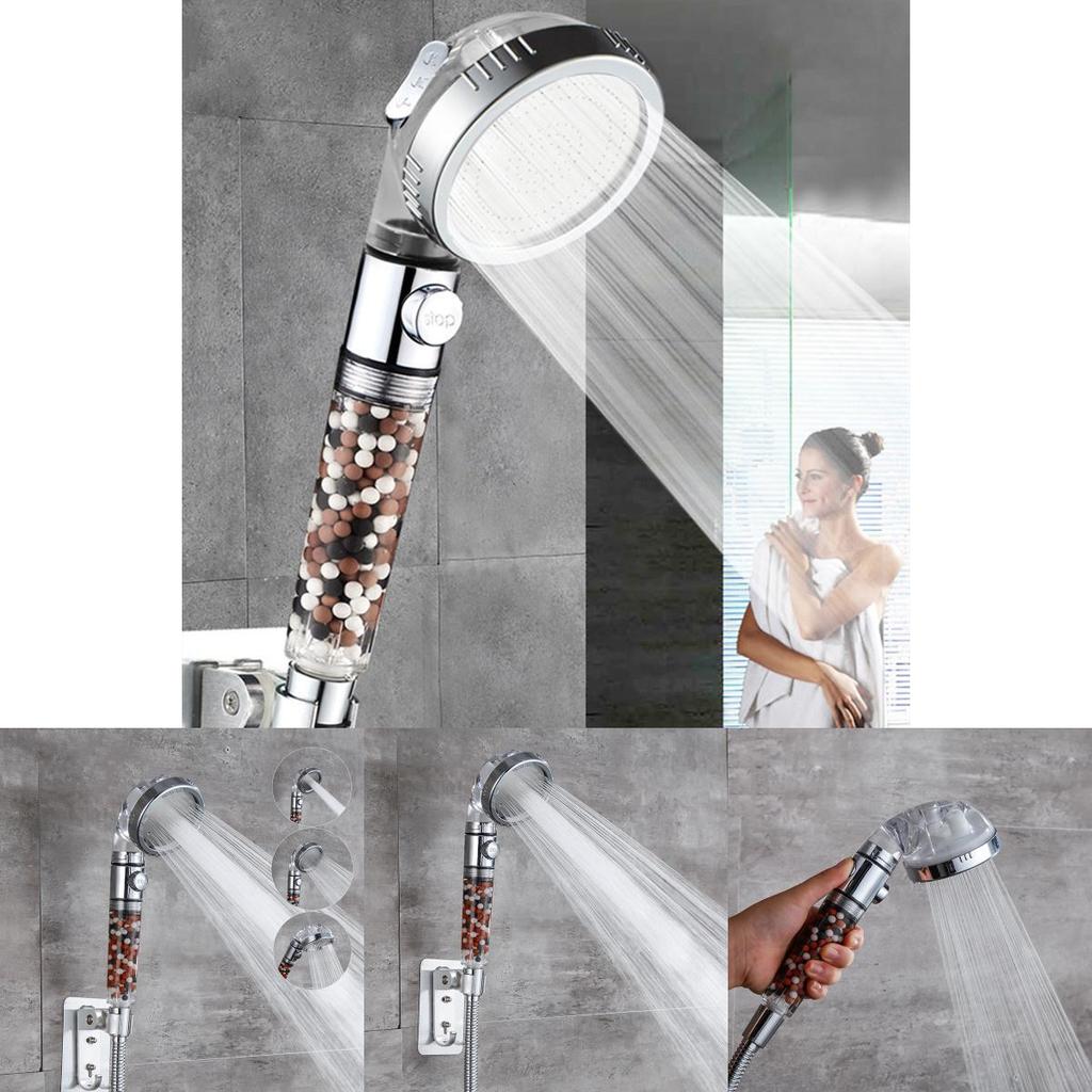 Spa Shower Head 3 Mode Button High Pressure Filter Balls Water Saving