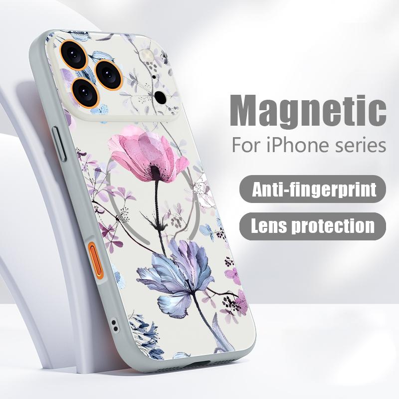 Floral Pattern Case For iPhone 17 Pro Max Hybrid TPU+PC Magnetic For Magsafe Matte Cover For iPhone 16 Pro Max 15 14 13